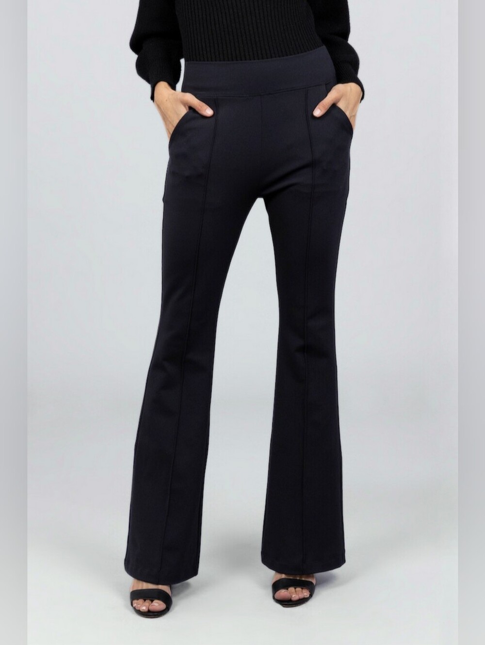 NWT KiraGrace Victoria High Waist Flare Pant Black Ponte Pants Size Medium